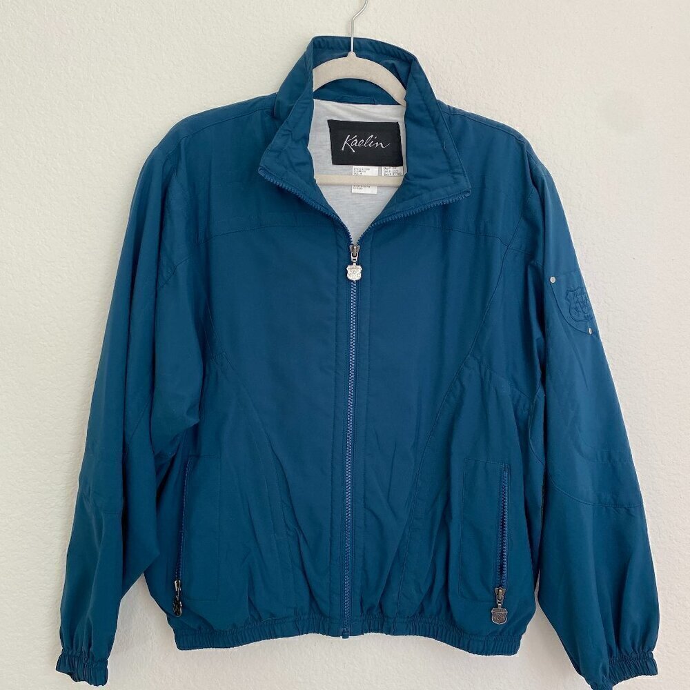 Vintage 90s Teal Windbreaker Jacket Retro Colorblock Streetwear Bomber M